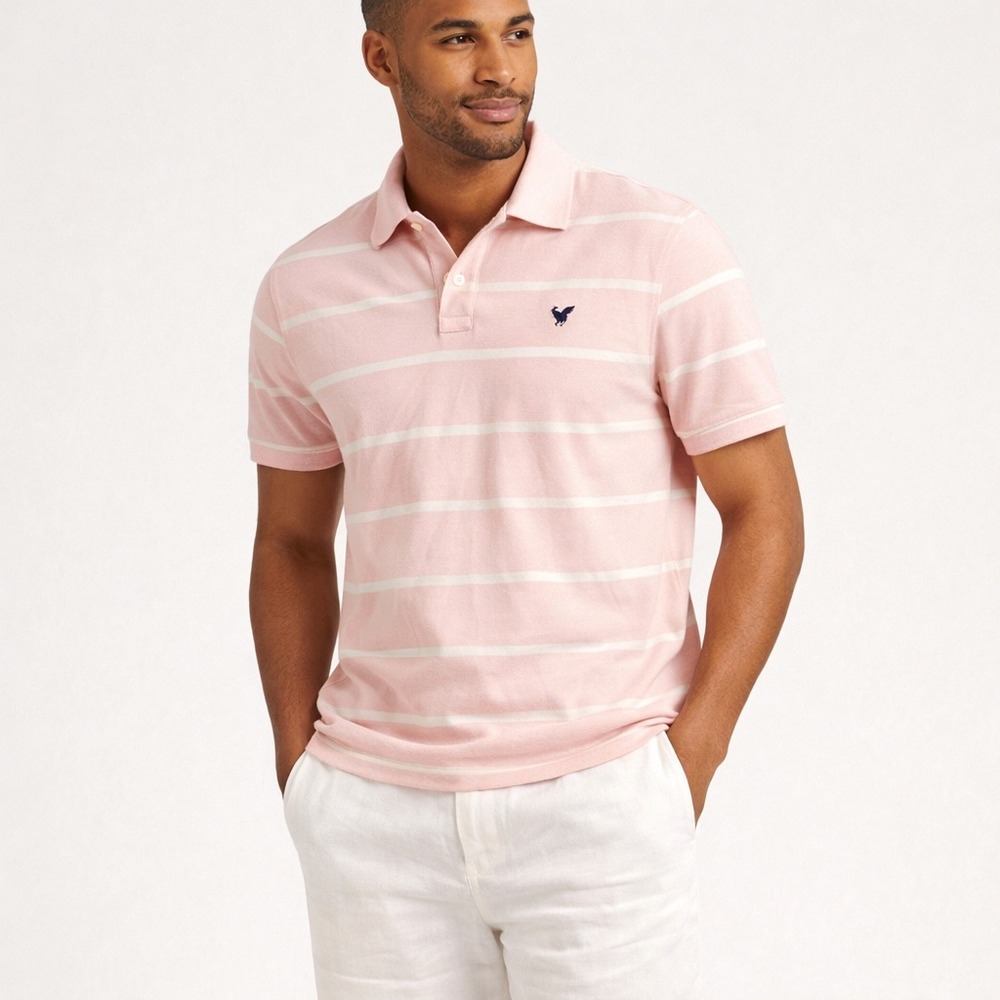 American Eagle Outfitters Mens XLT Pink White Striped Vintage Fit Polo Shirt